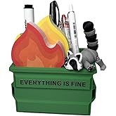 Infmetry Funny Garbage Can Fire Pen Holder with 300 Sticky Notes – Cute Desk Organizer for Office, White Elephant Gag Gift for Coworkers, Men, Women – Unique Office Supplies & Decor