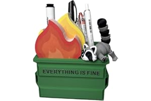 Infmetry Funny Garbage Can Fire Pen Holder with 300 Sticky Notes – Cute Desk Organizer for Office, White Elephant Gag Gift for Coworkers, Men, Women – Unique Office Supplies & Decor