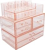 Sorbus Acrylic Cosmetics Makeup and Jewelry Storage Case Display Sets -Interlocking Drawers to Create Your Own Specially Designed Makeup Counter -Stackable and Interchangeable (Pink)