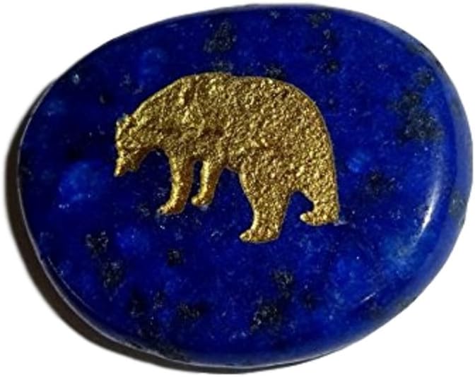1pc Azurite "Bear" Engraved Totem Energy Crystal Healing Gemstone Smooth Polished Flat Worry Palm Stone
