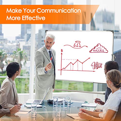 Mobile Whiteboard Magnetic White Board-48 x 36 inches, 360° Reversible Double Sided Dry Erase Board Easel Standing on Wheels With Aluminum Frame