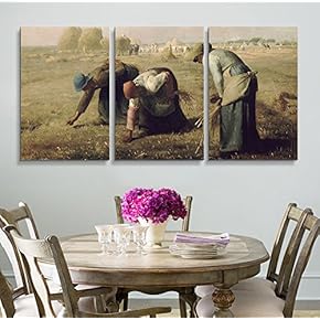 3 Panel World Famous Painting Reproduction on Canvas Wall Art - The Gleaners by Jean Francois Millet - Modern Home Art Ready to Hang - 16"x24" x 3 Panels