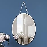 QMDECOR Oval Silver Mirror with Iron Chain - 12x16 inch Vertical or Horizontal Wall Hang Frame Less Mirror - 5 mm Beveled Han
