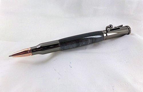 Hand Crafted Bolt Action 30 Caliber Bullet Cartridge Ballpoint Pen w/ Gunmetal and Crushed Silver Acrylic