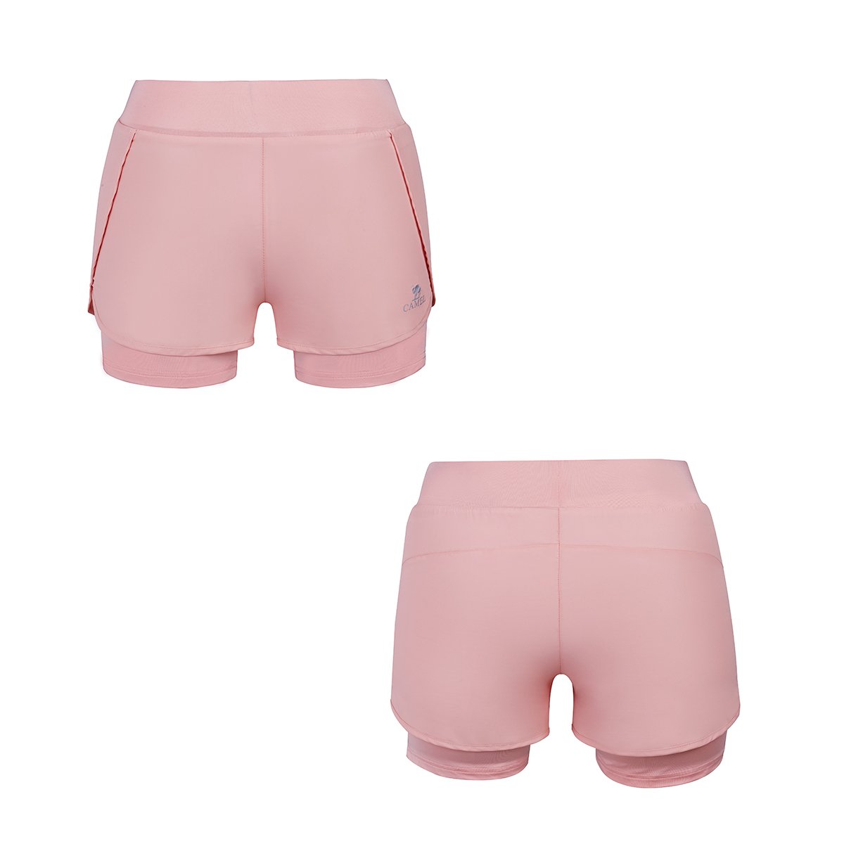 Camel Running Shorts for Women Athletic Sports Fitness Double Layer Yoga Shorts With Compression Lining Tights