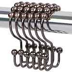 COSFY Premium Quality Rustproof Oil Rubbed Bronze Double Glide Shower Curtain Hooks & Rings Modern Decorative Design With Corrosion Free Round Rollers Set of 12 No More Rusty Shower Curtain Hooks!