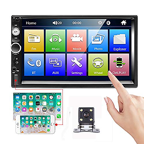 Camecho 2 Din Car Stereo 7'' HD Touch Screen MP5 Player Bluetooth FM Radio Support iOS/Android Phone Mirror Link with AUX/Dual USB/SD/DVR Input + Rear View Camera & Steering Wheel Control