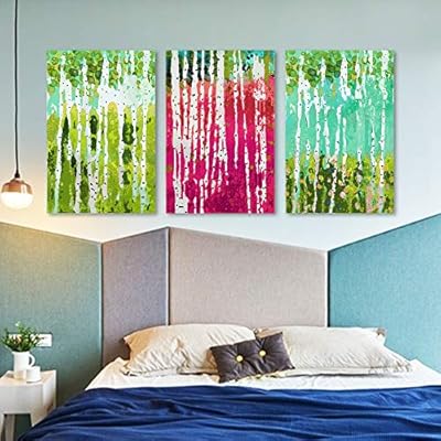3 Panel Canvas Wall Art Silver Birch Pictures Home Wall Decorations for Bedroom Living Room Paintings Canvas Prints Framed - 24