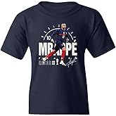 KING THREADS World Soccer 2022 Mbappe 10 France Football Fans Youth Unisex T-Shirt (Navy Blue, Youth Large)