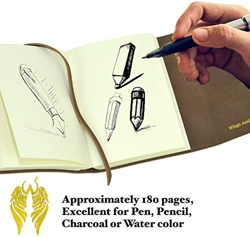 Notebook with Stamped Logo (Brown) Real Leather Bound Journal with Bleed-Free Paper | Extra-Thick Unlined Pages | Vintage Travel Notebook, Personal Diary, Artist Sketchbook by Wings and Water