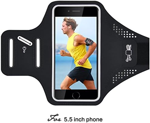 Water Resistant Running Armband, Walking Case for iPhone 8Plus 7Plus 6Plus 6SPlus Iphone x Samsung S6 S7 Note 7 Any Screen Up to 5.5 " Workout Pouch Arm Band with Key Card Cable Holder