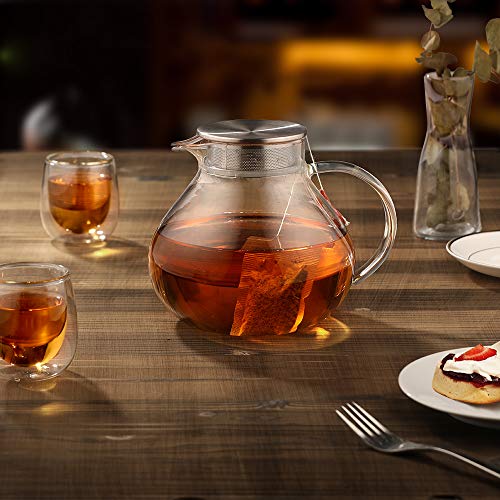 ecooe 1400ml Einfach Glas Teekanne mit 18/8 Silberne Edelstahl 2 in 1 Teesieb Deckel Borosilicate Glas Teebereiter Geeignet für Kalte und HeiÃe Getränke Offenem Feuer Herd Teewarmer – Bild 8