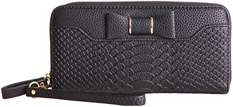 MAVERCE Women's Leather Wallet Clutch Zippered Large Wristlet Wallet For Phone Credit Cards