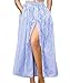 Lalagen Women's Striped Front Slit Ankle Length Button Front High Waist Maxi Skirt Blue M