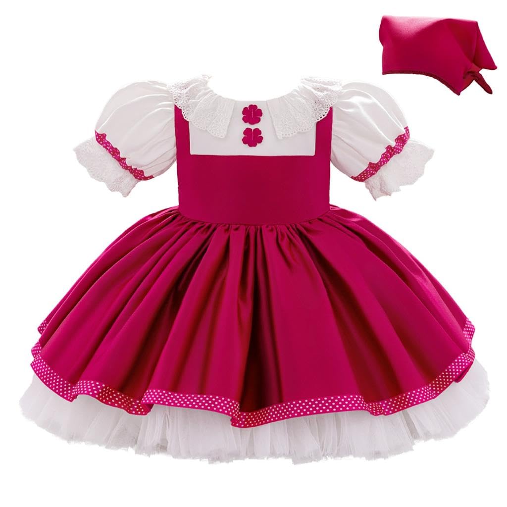 Lito Angels Fancy Dress Up Costume Dirndl Folk Outfit with Kerchief for Baby Kids Girls Cosplay Birthday Party Halloween Age 6-9 Months, Fuchsia Pink