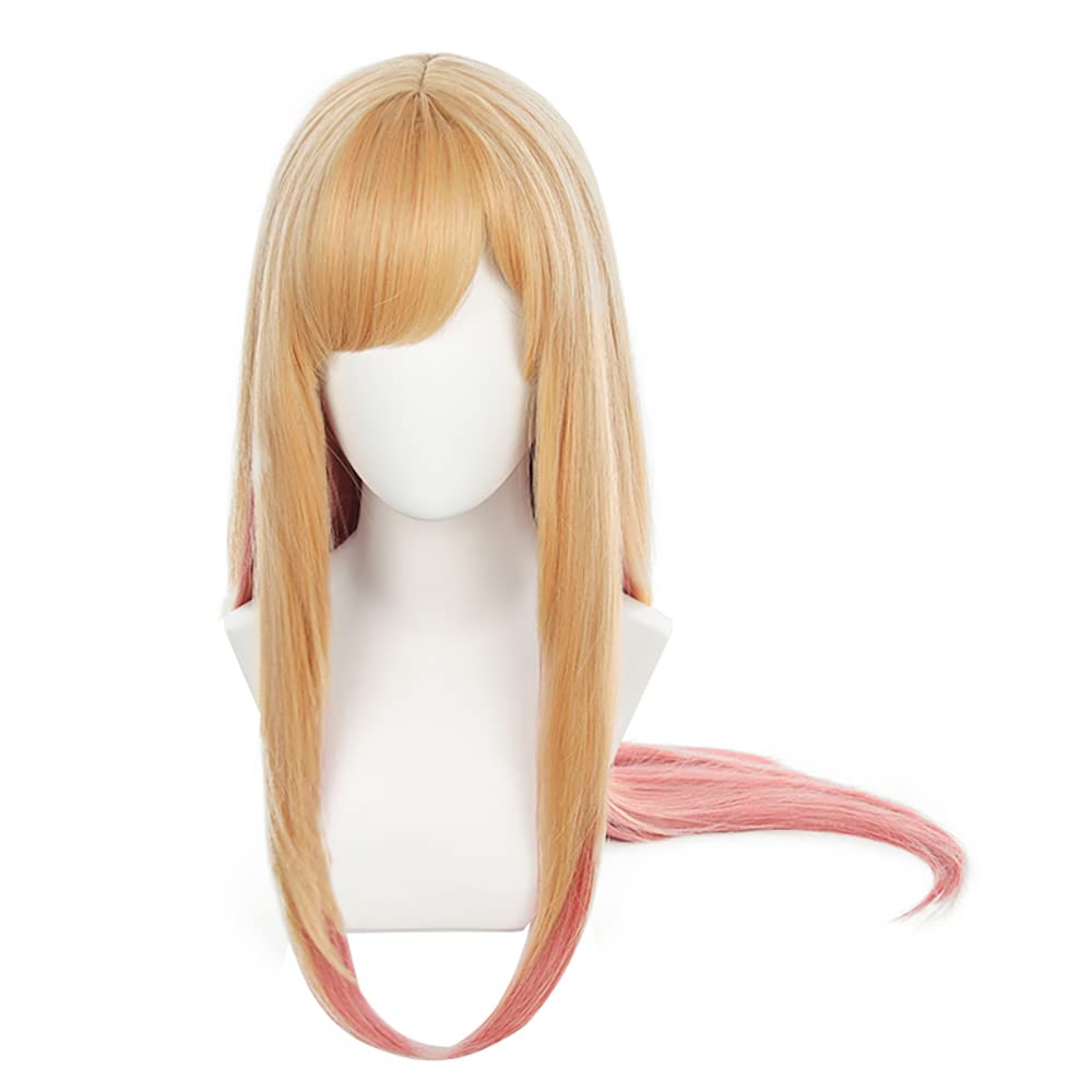 Yamia Anime Marin Kitagawa Cosplay Wig, Long Straight Blonde and Pink Hair Wigs with Free Wig Cap