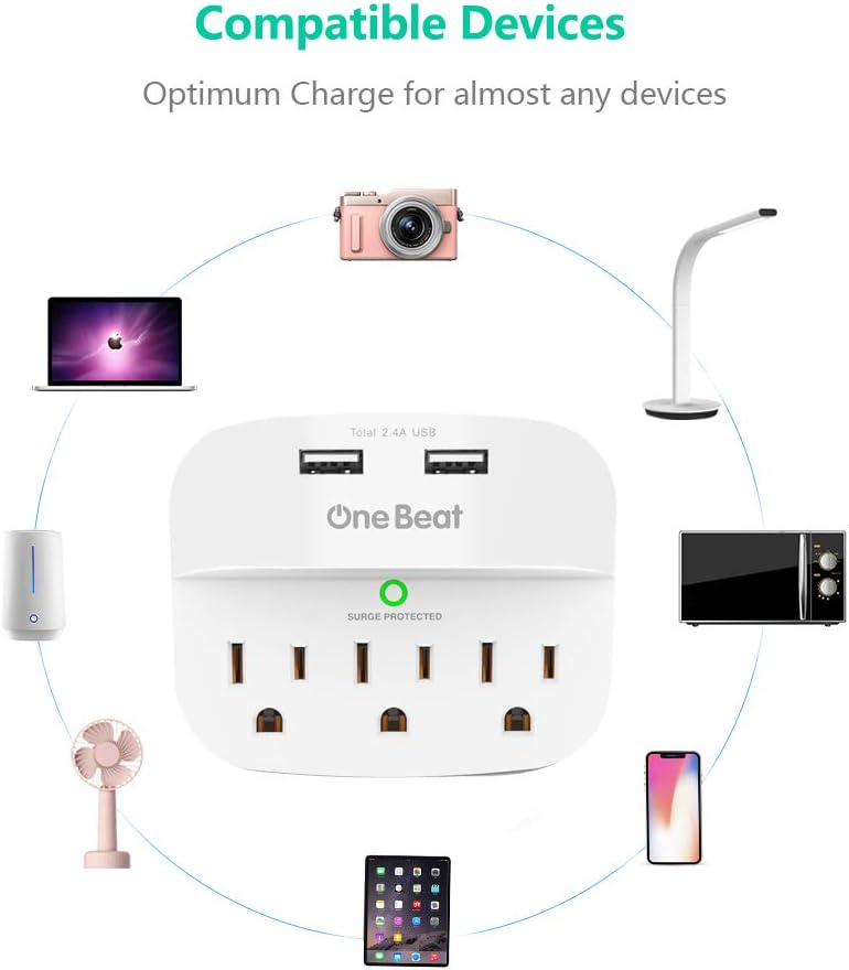 3-Outlet Surge Protector, Multi Plug Outlet Extender Power Strip with 2 USB Wall Charger(Smart 2.4A), 490 Joules, ETL UL Listed, Outlet Adapter for Home, School, Office: Electronics