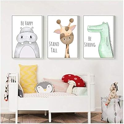 Hxjlm Nordic Posters Print Wall Pictures Baby Kids Room Decor Giraffe Lion Crocodile Zebra Hippo Nursery Wall Art Canvas Painting 40x60cmx3pcs No Frame Buy Online At Best Price In Uae Amazon Ae