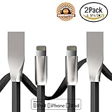 iPhone Cable, HOC(TM) 2Pack 6ft Flat Noodle iPhone Lightning to USB Cable Rhombus Zinc Alloy High Speed Syncing Data Transmission and Charging Cord , Compatible with IOS 10/9/(Black)