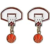 CBTRFASHION Womens Mens Basketball Ball Sporty Unique Hoop Dangle Earrings (White)