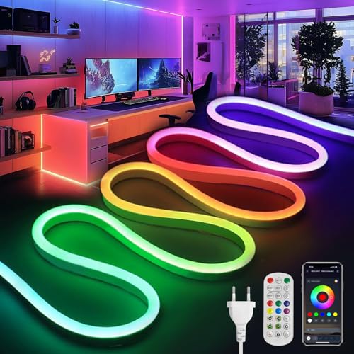 BRIMETI 15 m RGB Neon LED Strip Multi-Coloured App Control 220 V Flexible Waterproof Cuttable Music Sync LED Strip Light for Indoor Outdoor Use