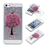 Iphone 5 5S SE Case Cover-Yoption Handmade Floral Real Pressed Flowers Phone TPU Case Cover for iPhone5/5s Sakura Tree Personalized Dried Floral iPhone5/5s/SE Phone Case(Fushia Sakura Tree)