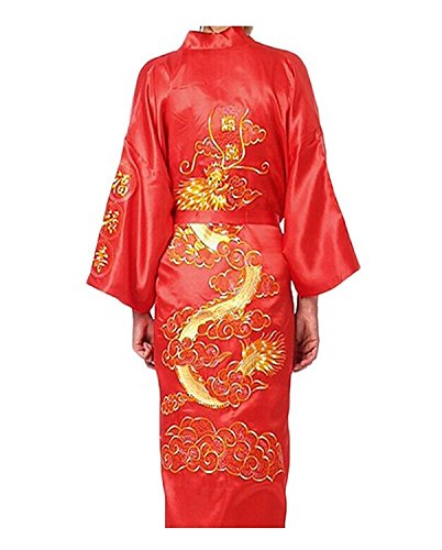 Mens Robe Chinese Dragon Pattern Kimono Bathrobe with Waistband