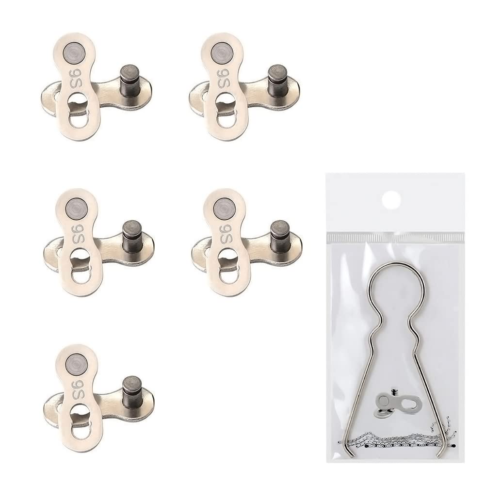 Bicycle Missing Link,5 Pairs Mountain Road Bike Chain Reusable Silver Steel Single Chain Split Quick Release Links for 9 Speed Bikes Connector Link,With Removal Tool