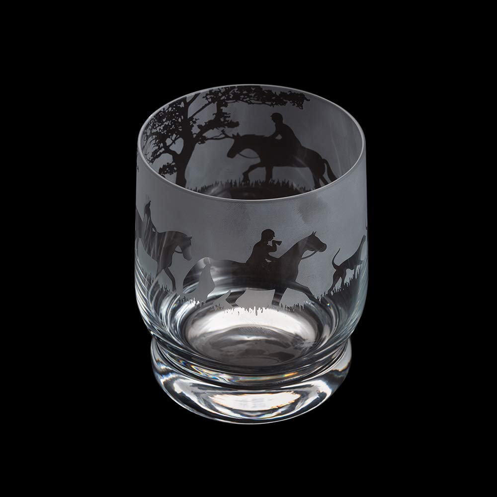 Dartington Crystal Aspect Hunting Scene Tumbler, Single | Hunting Tumbler Glass | 100mm | 350ml | A Hunting Scene is Wrapped Around The Rim of The Glass| Dishwasher Safe