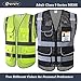 JKSafety 9 Pockets High Visibility Zipper Front Safety Vest With Reflective Strips,HQ Breathable Mesh, Oxford Fabric for pocket materials. Black Meets ANSI/ISEA Standards (XX-Large, 110-Black)