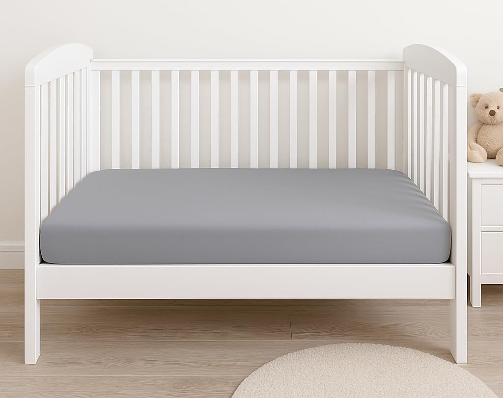 Callowesse 2 Pack Cot Bed Fitted Sheets – 100% Cotton Baby Bedding, 70 x 140 cm – Elasticated Edges for Snug Fit – Soft Grey