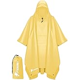 PTEROMY Hooded Rain Poncho for Adult with Pocket, Waterproof Lightweight Unisex Raincoat for Hiking Camping Emergency