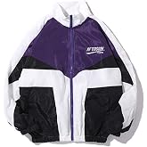 Floette Retro Colorblocked Track Jacket Windbreaker Jacket Athletic Hip Hop Outdoor Windproof Coat