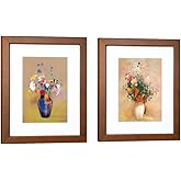 DEKWINN 11x14 Picture Frame Set of 2 Made of Solid Wood with Real Glass for Pictures 8x10 with Mat or 11x14 Without Mat, Wall Mount or Tabletop Gallery Photo Frames, Brown
