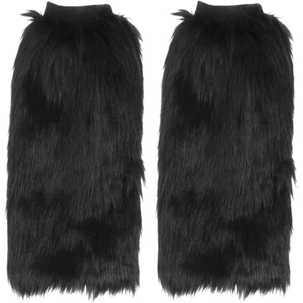 Altsuceser Fuzzy Faux Fur Beenwarmers voor Vrouwen, Lange Laarzen Schoenen Manchet Cover, Knielengte Hipster Warme Sok Zwart 40cm