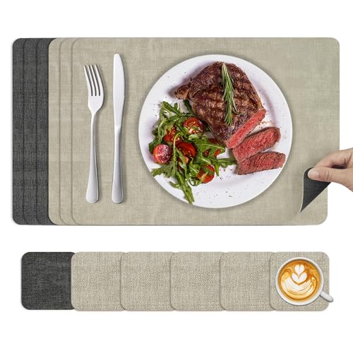 KitchenBoss Placemats Coaster Sets 6: Place Mats for Table Dinner Mat Set of 6, 43 * 30cm Dual-Sided Washable Non-slip Heat Vinyl Placemat for Kitchen Dinning Restaurant 03