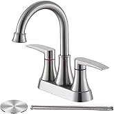 Brushed Nickel Bathroom Faucet, 2-Handle Lead-Free 360° Swivel High-Arc Spout 4 Inch Centerset Bath Lavatory Vanity Sink Faucets Set for Sinks with Drain & Water Hoses, VABM80008L