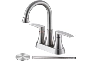 VALISY Brushed Nickel Bathroom Faucet, 2-Handle Lead-Free 360° Swivel High-Arc Spout 4 Inch Centerset Bath Lavatory Vanity Sink Faucets Set for Sinks with Drain & Water Hoses, VABM80008L