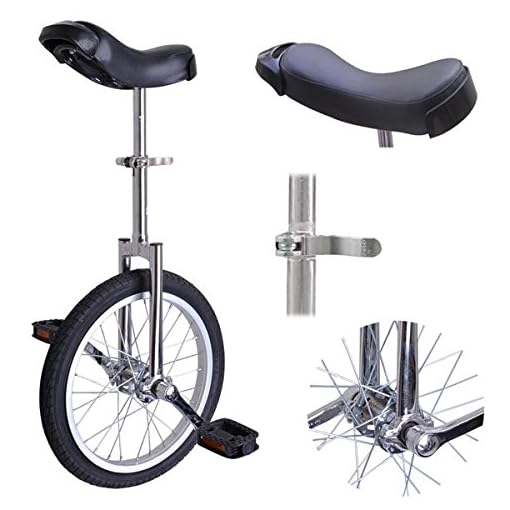16" Inch Mountain Bike Wheel Frame Unicycle Cycling Chrome w/ Stand Comfortable Release Saddle Seat for Children Adult Balance Exercise Training Heavy Duty - Image 3