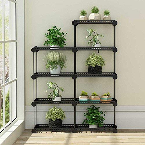 JYYG Portable Plant Stands Custom Shaped Succulents Pot Shelf Standing Baker's Racks for Flowers Metal Shelving Unit for Green House Indoor Outdoor Multifunction Storage Organizer, 7-Grid Black