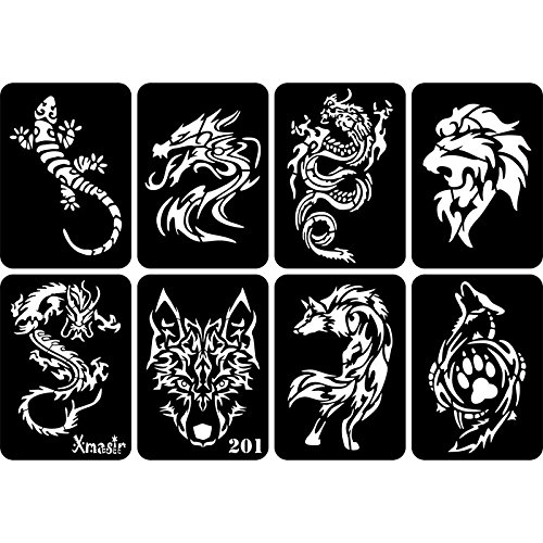 30 Sheet DIY Airbrush Tattoo Stencils for Men, Dragon Skull Wolf Eagle Glitter Templates for Body Pa - //medicalbooks.filipinodoctors.org