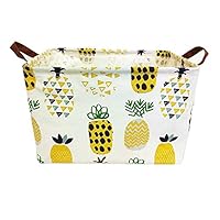 TIBAOLOVER Square Natural Linen & Cotton Fabric Storage Bin with Handles for organizing Kids Toy/Playroom Organization/Toy Bin/Closet/Shelf Baskets/Baby Hamper(Yellow Pineapple)