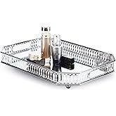 Perfume Vanity Mirror Tray - Durable Decorative Organizer for Dresser, Bedroom, Bathroom Countertops - Spacious 13.8x9.6x2.2 Inches, Scratch-Resistant - Silver