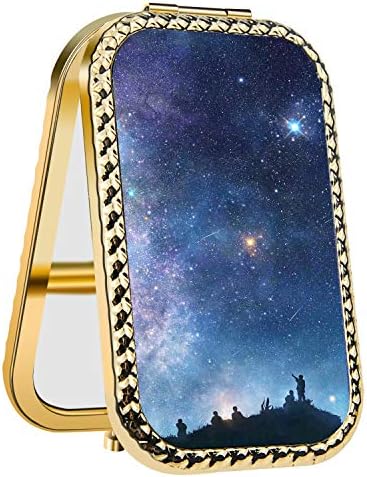 Specialized Design Rectangle Golden Shooting Stars Portable makeup mirror, Travel Compact Portable Pocket Folding Makeup Vanity Cosmetic Mirror for Women
