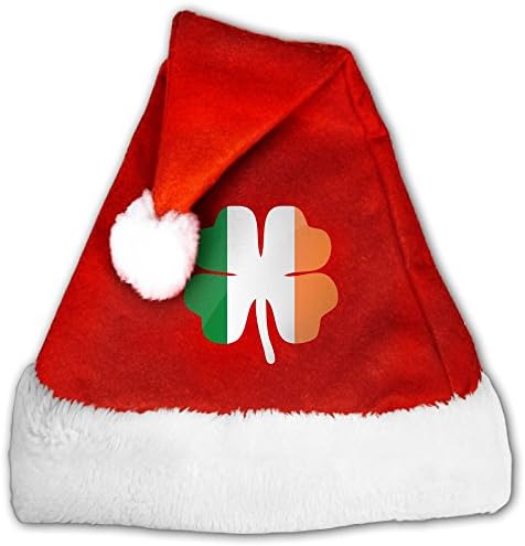 FunnyLaury Luck Four Leaf Clover Irish Ireland Flag Santa Hat Velvet Christmas Hat