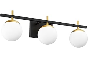 Ralbay Mid Century Modern Bathroom Vanity Lights 3-Light Milky Glass Modern Bathroom Vanity Lights Over Mirror, Black/Golden Wall Light Fixture for Bathroom (Exclude Bulb)
