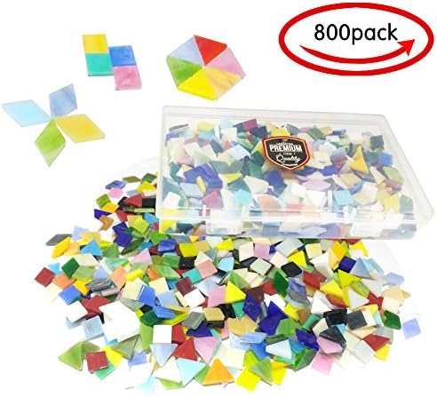 800PCS Mixed Color Mosaic Tiles,Non-Transparent Mosaic Glass, Stained Glass Mosaic Pieces with Organizer Box for DIY Crafts Home Decoration, Square Shape, Triangle, rhombus by Stwie