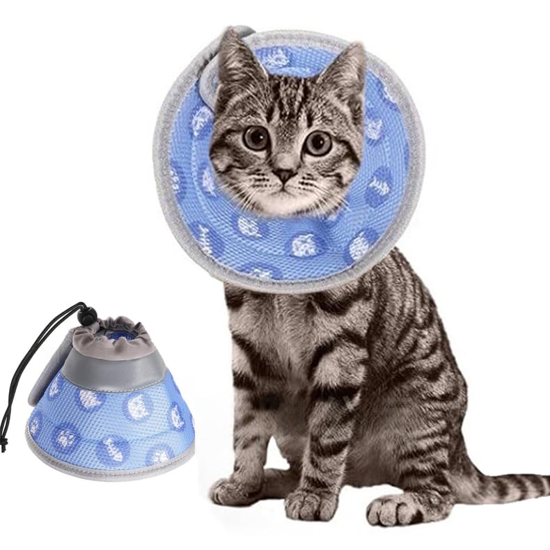 Pet cone collar Cat cone rehabilitation soft collar used to prevent pets from biting the injured or surgical site adjustable collar (Blue, M-Neck:7.5-8.6in-Style1)