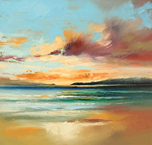 Wowdecor Paint by Numbers Kits for Adults Kids, DIY Number Painting - Sea Beach Sunset Scenery by Monet 40 x 40 cm - New Stamped Canvas (Framed)