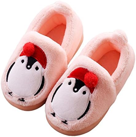 HiEase Boy's Girl's Lovely Cartoon Penguin Indoor Outdoor Plush Slippers (Toddler/Little Kid) (12-13 M US Little Kid, Pink)